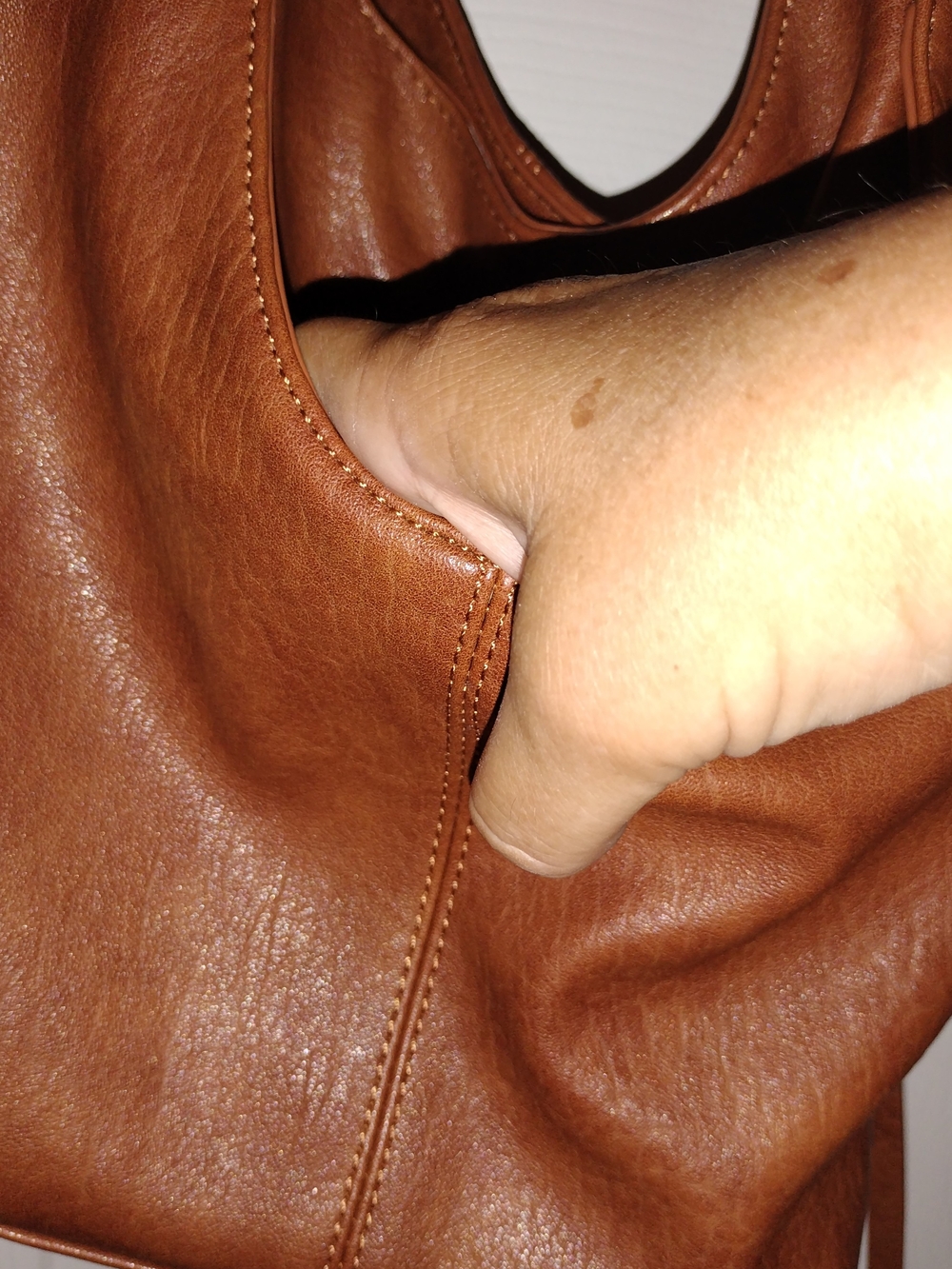 Women's Vegan Leather Hobo Bag in Cognac Brown - Picture 4 of 5